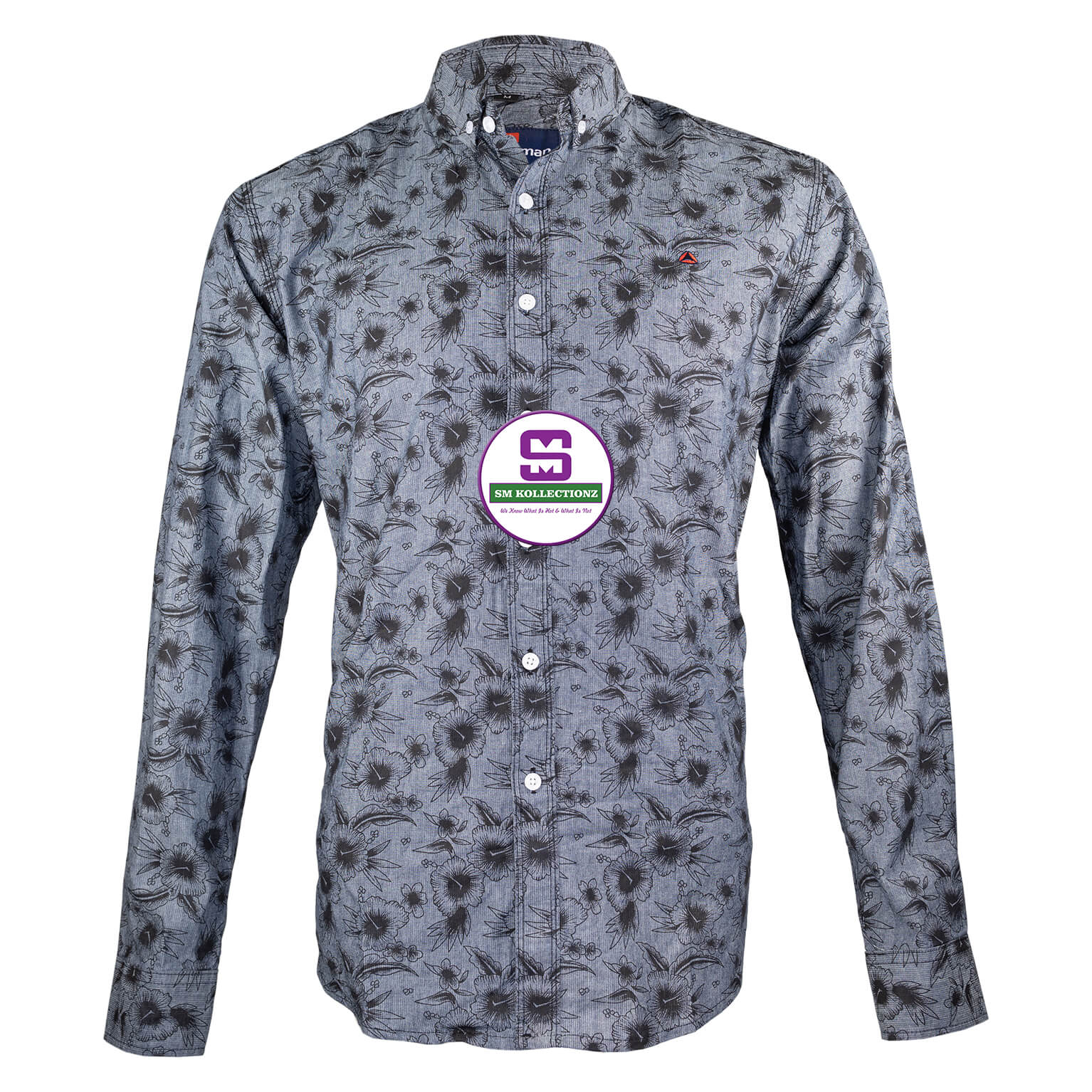 Grey Floral Slim Fit Long Sleeved Men Shirt Sm Kollectionz