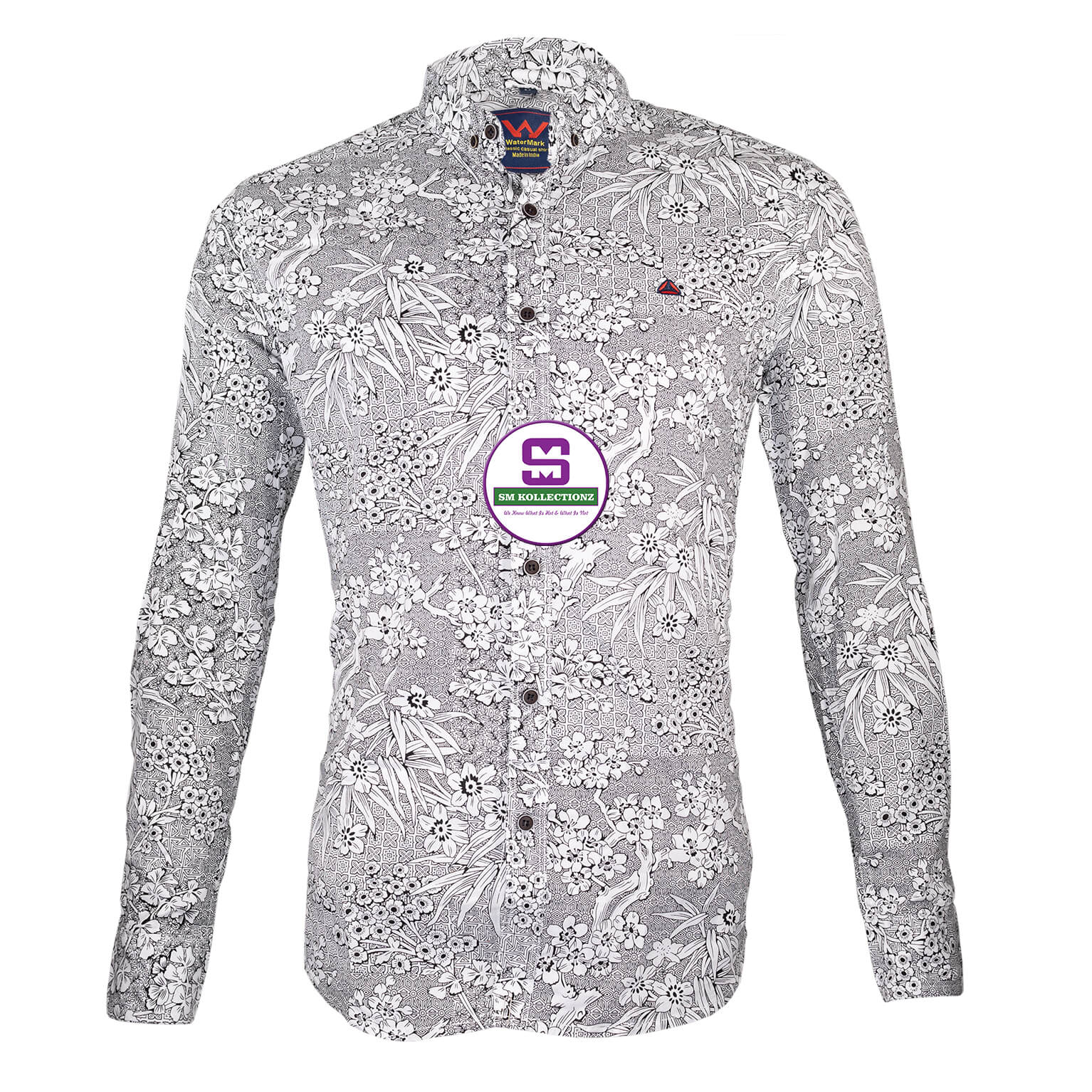 White Digital Print Slim Fit Men Long Sleeved Shirt SM Kollectionz